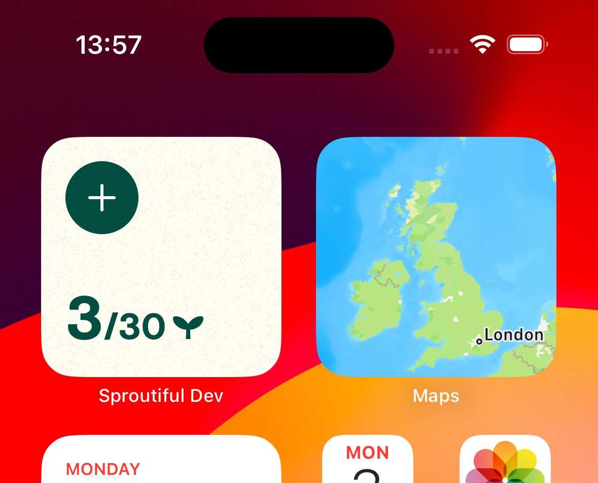 iOS home screen with a widget displaying key app data for quick access