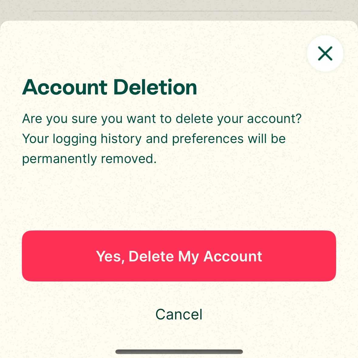 Confirmation dialog for deleting a user account, asking user to confirm action
